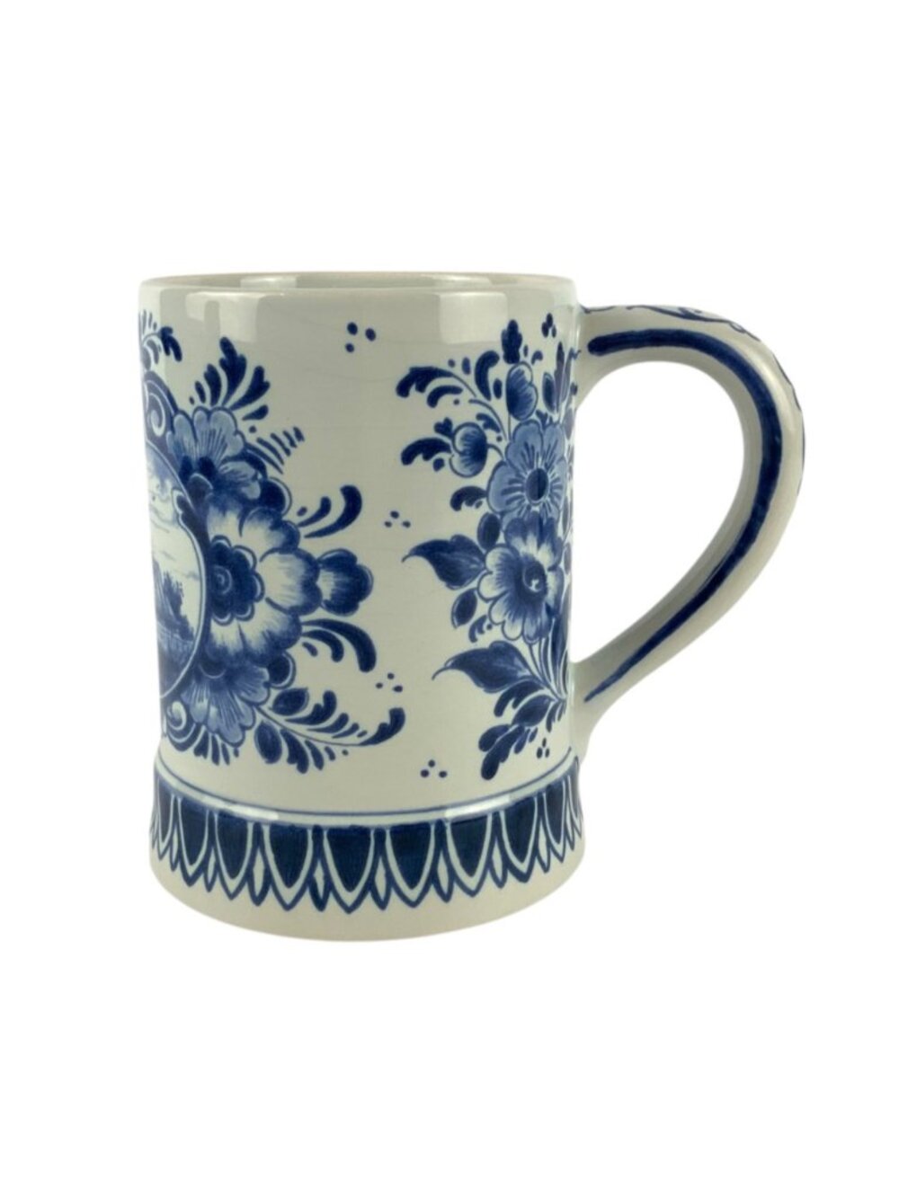 Vintage Delft Blue Ceramic Beer Mug Windmill Floral Handpainted Holland 875M